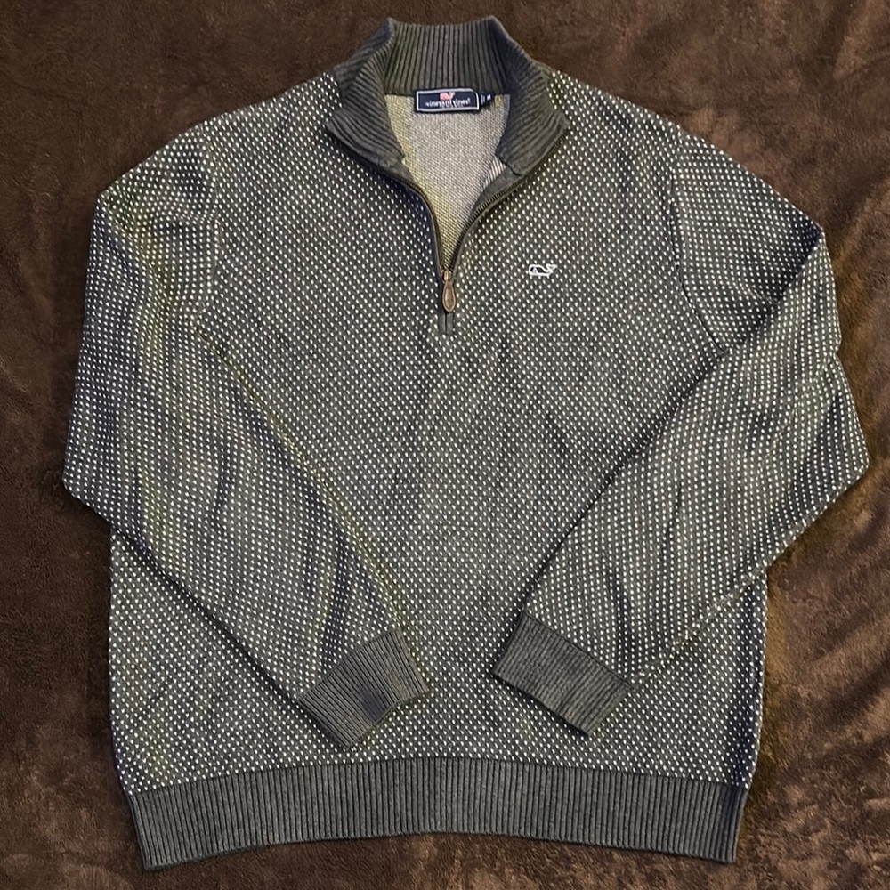 Vineyard Vines Gray Zip Up Sweater with Mock Neck